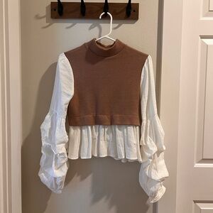 Anthropologie Tan and White Blouse Small